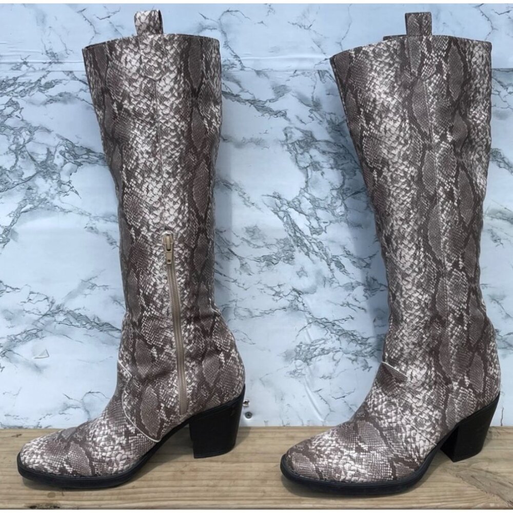 Truffle collection Snake Print Knee-High Block Heel Boots With Side Zipper Sz 6 - Picture 2 of 13